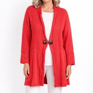 Pure Handknit Coral‎ 100% Cotton Cardigan Sweater V-Neck Lagenlook Size Large XL